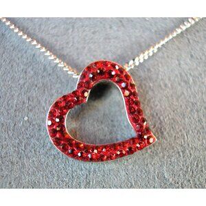 Swarovski Red Crystal Heart Pendant Silver-Tone Chain 16"